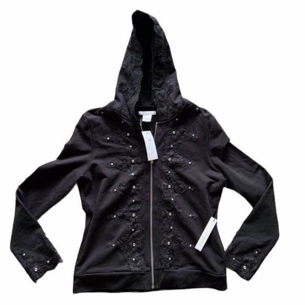 Vertigo Paris Black Full Zip Lace Detail Hoodie